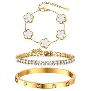 18K Gold Plated Bracelet Sets for Women - 3PCS Stackable Bracelets